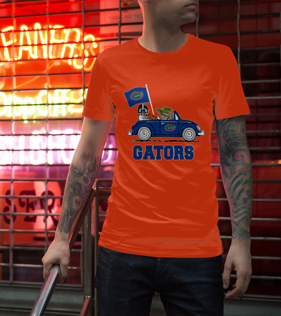 Florida Gators Darth Vader Baby Yoda Driving Car Star Wars Football T-Shirt