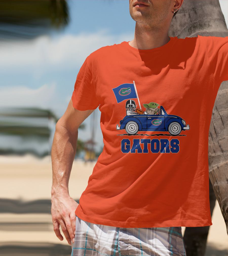 Florida Gators Darth Vader Baby Yoda Driving Car Star Wars Football T-Shirt