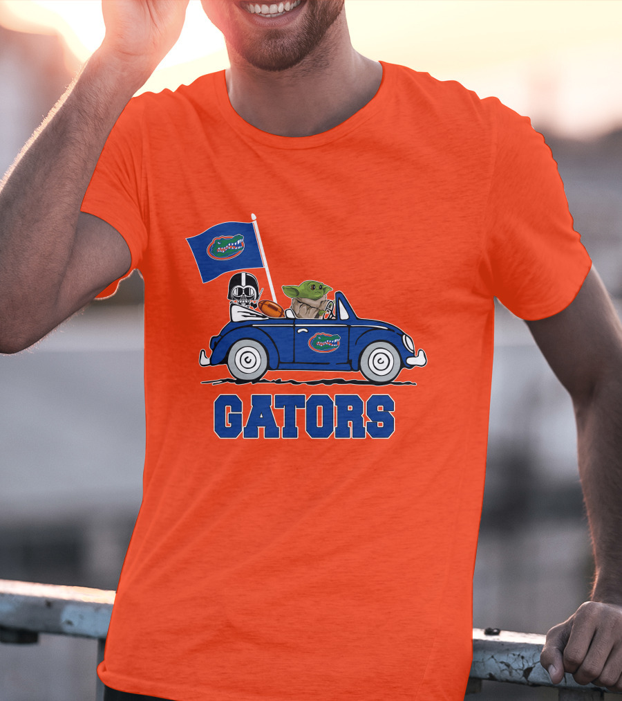 Florida Gators Darth Vader Baby Yoda Driving Car Star Wars Football T-Shirt