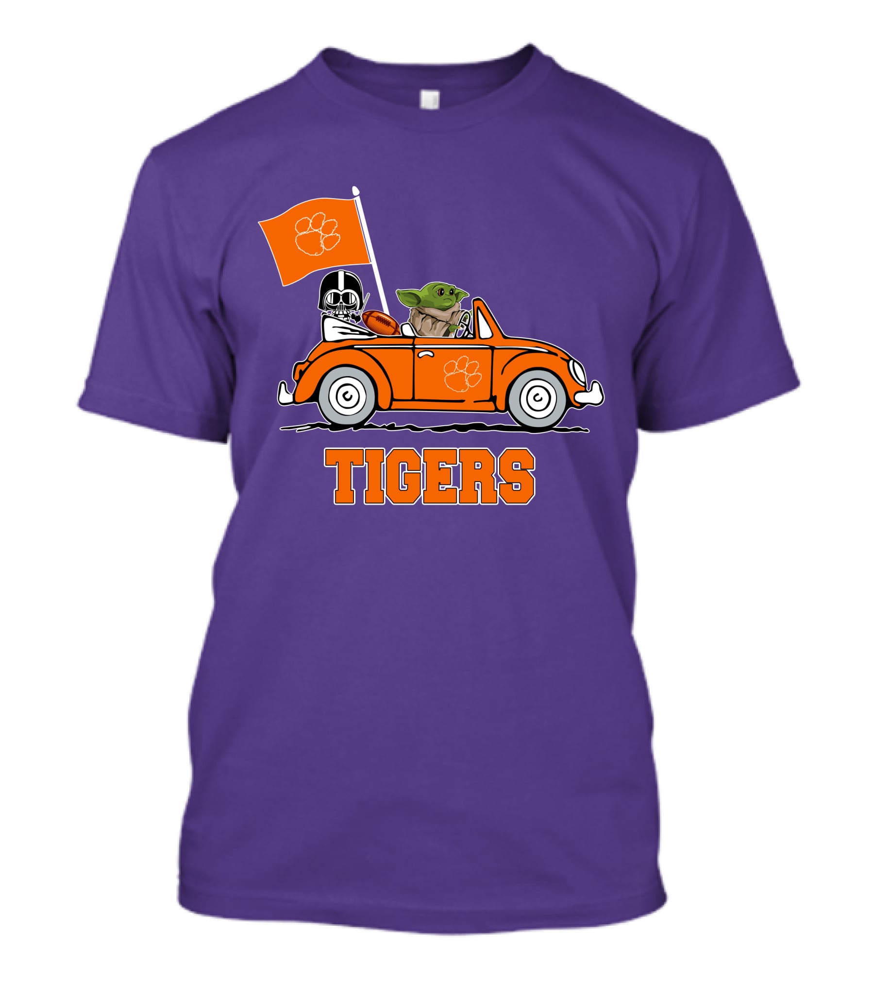 Clemson Tigers Darth Vader Baby Yoda Driving Star Wars Football Car T-Shirt