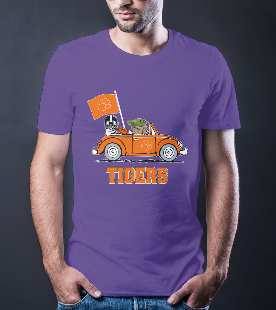 Clemson Tigers Darth Vader Baby Yoda Driving Star Wars Football Car T-Shirt