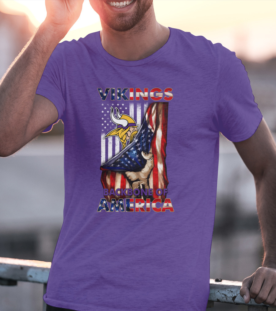 Vikings Backbone Of America Flag And Helmet T-Shirt