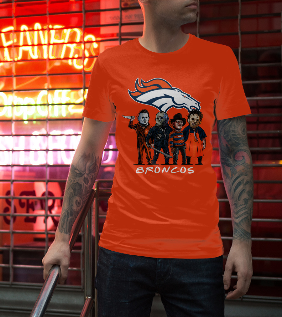Broncos Halloween Slasher Squad Denver Team Horror Icons T-Shirt