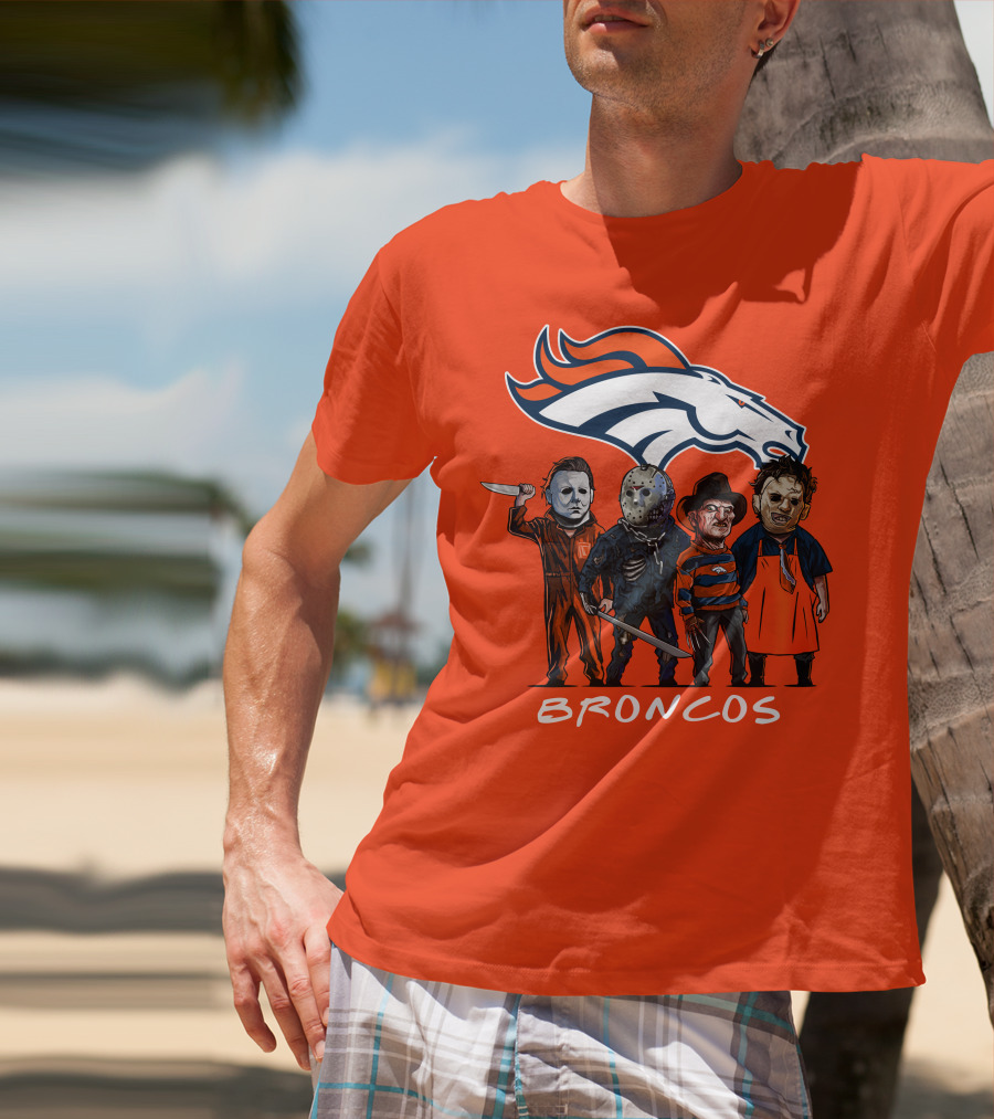 Broncos Halloween Slasher Squad Denver Team Horror Icons T-Shirt