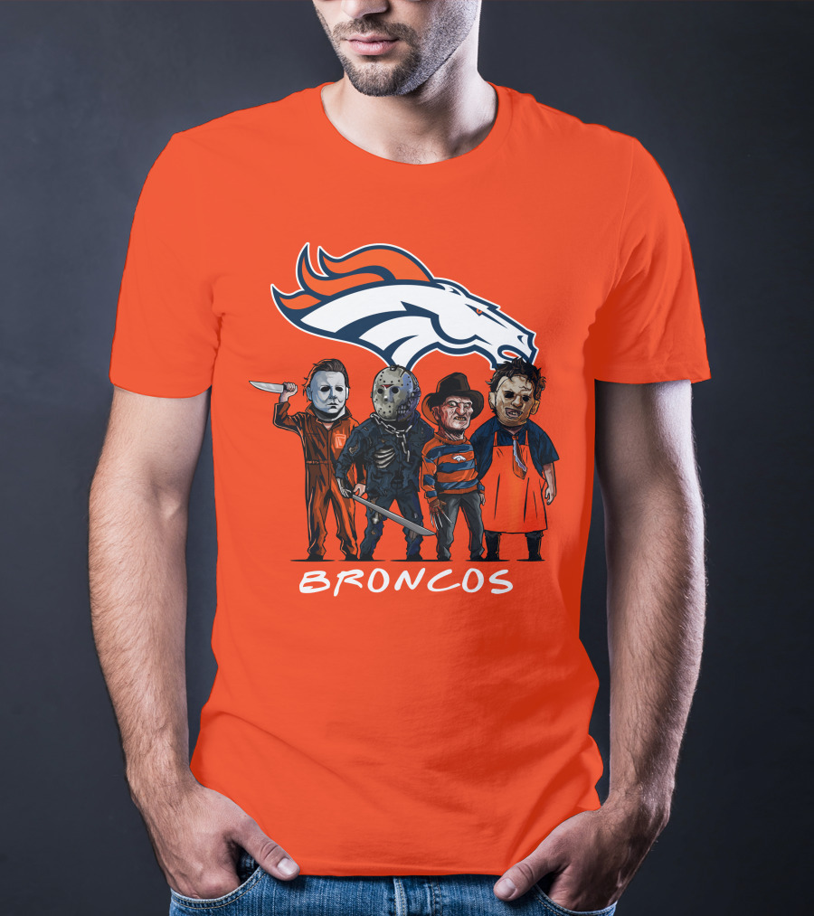 Broncos Halloween Slasher Squad Denver Team Horror Icons T-Shirt