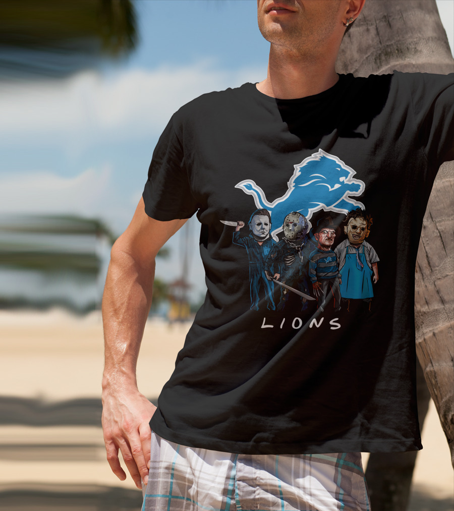 Detroit Lions Halloween Horror Characters Team Squad T-Shirt