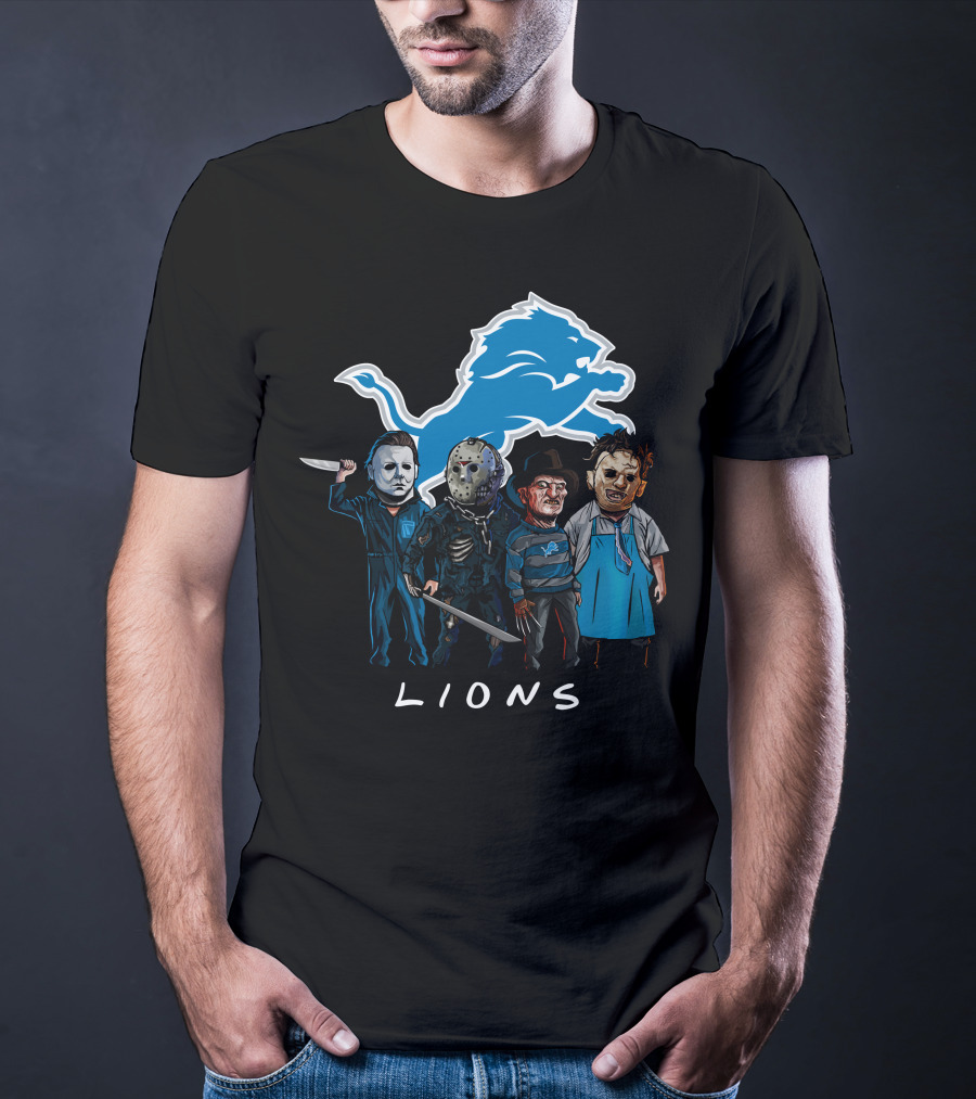 Detroit Lions Halloween Horror Characters Team Squad T-Shirt