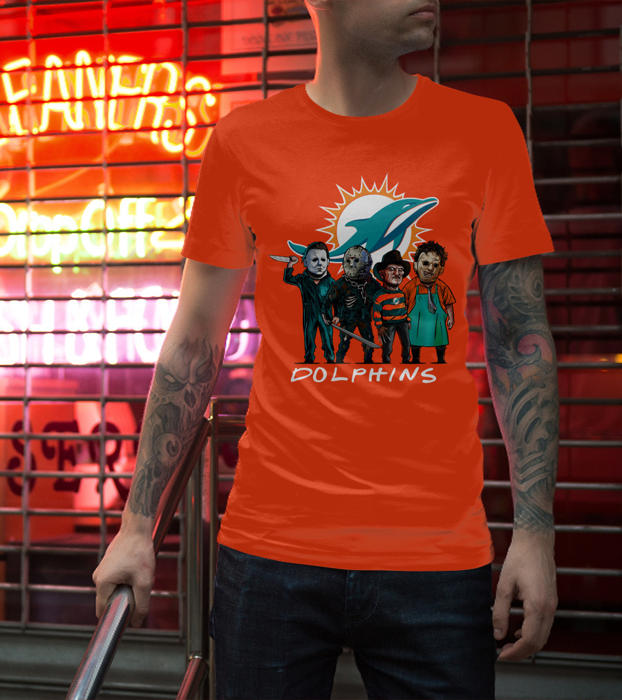Miami Dolphins Halloween The Slasher Squad Teams Horror Characters T-Shirt