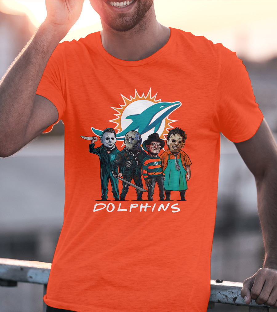 Miami Dolphins Halloween The Slasher Squad Teams Horror Characters T-Shirt