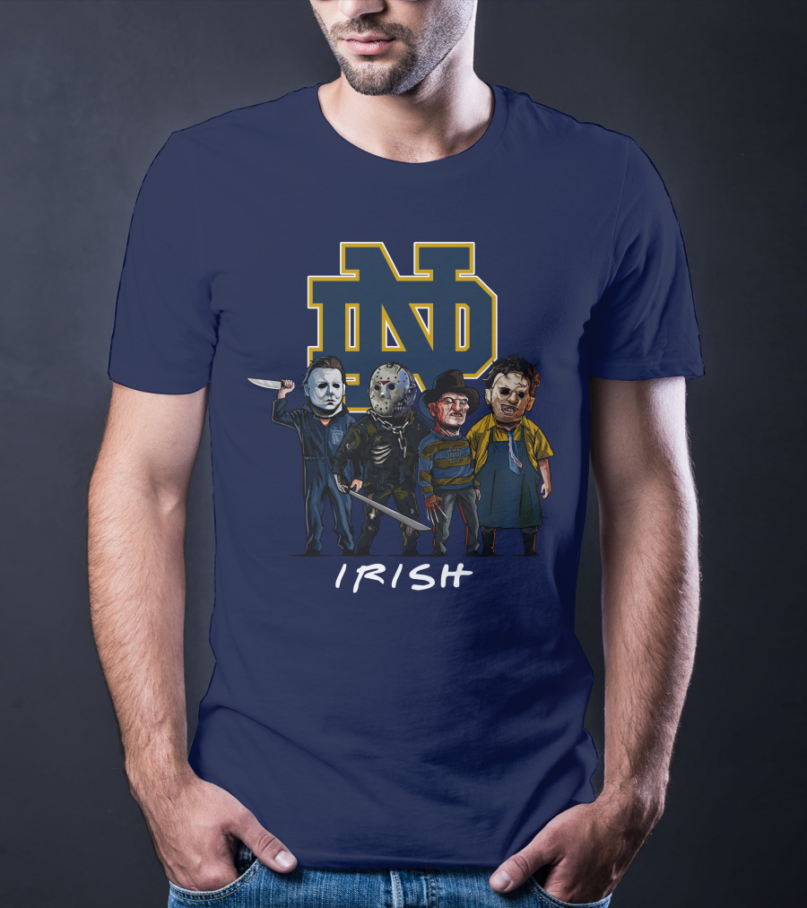 Notre Dame Fighting Irish Halloween With Famous Horror Slasher Characters T-Shirt