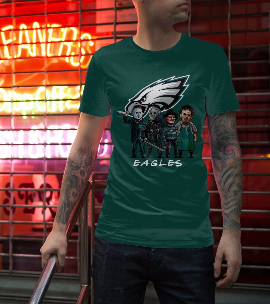 Philadelphia Eagles Halloween The Slasher Squad Horror Team Characters T-Shirt