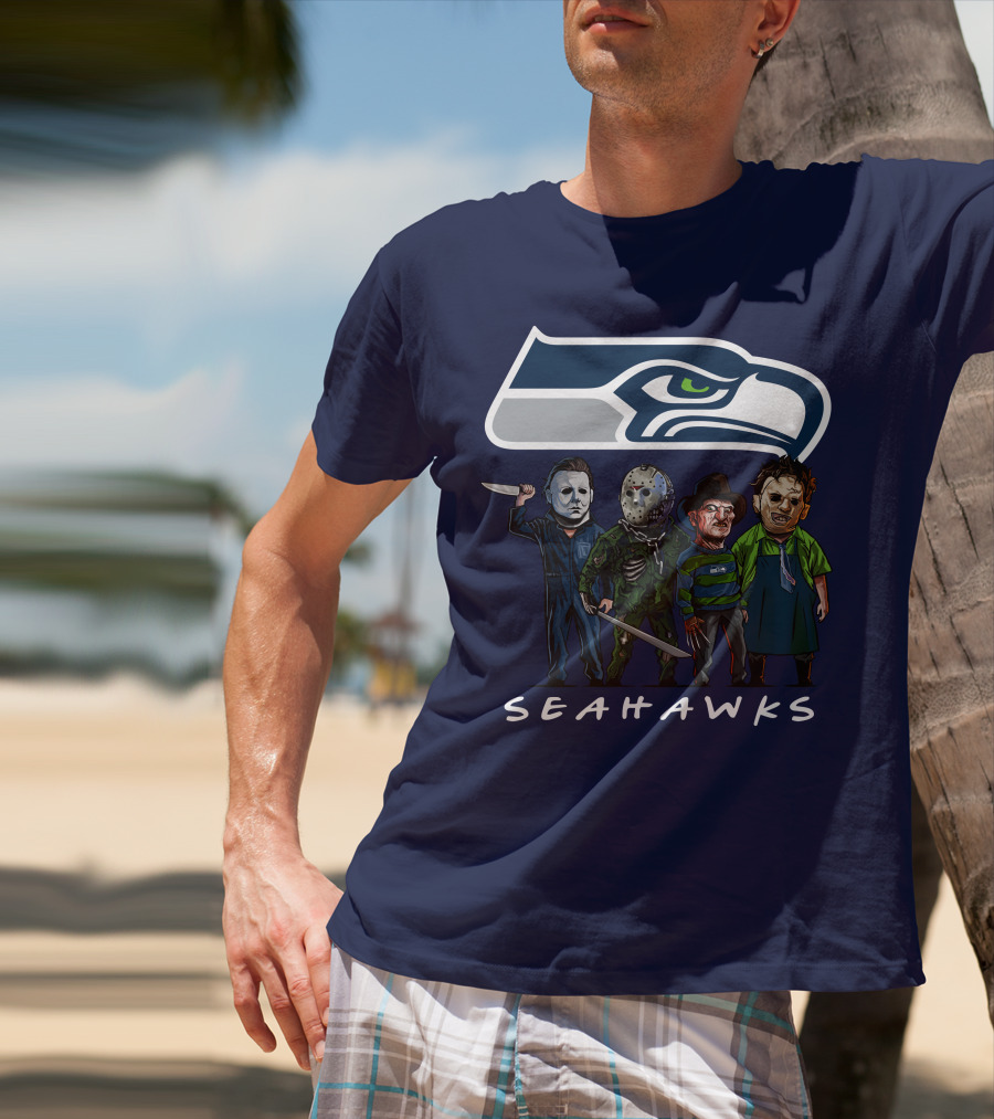 Seattle Seahawks Halloween The Slasher Squad Teams Horror Characters T-Shirt