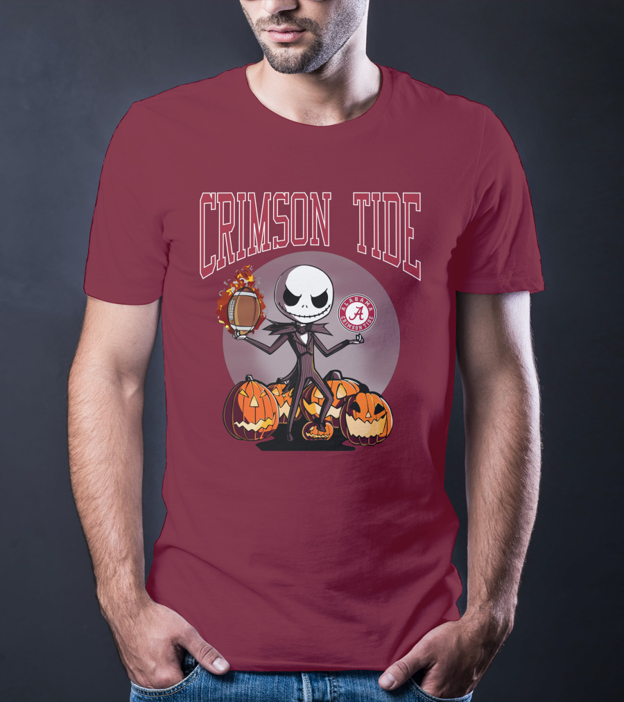 Crimson Tide Alabama Jack Skellington Halloween Football Pumpkins T-Shirt
