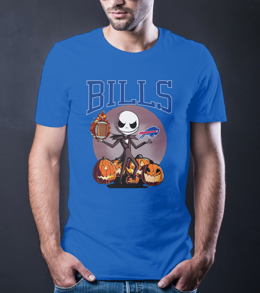 Buffalo Bills Jack Skellington Halloween Football Pumpkins T-Shirt