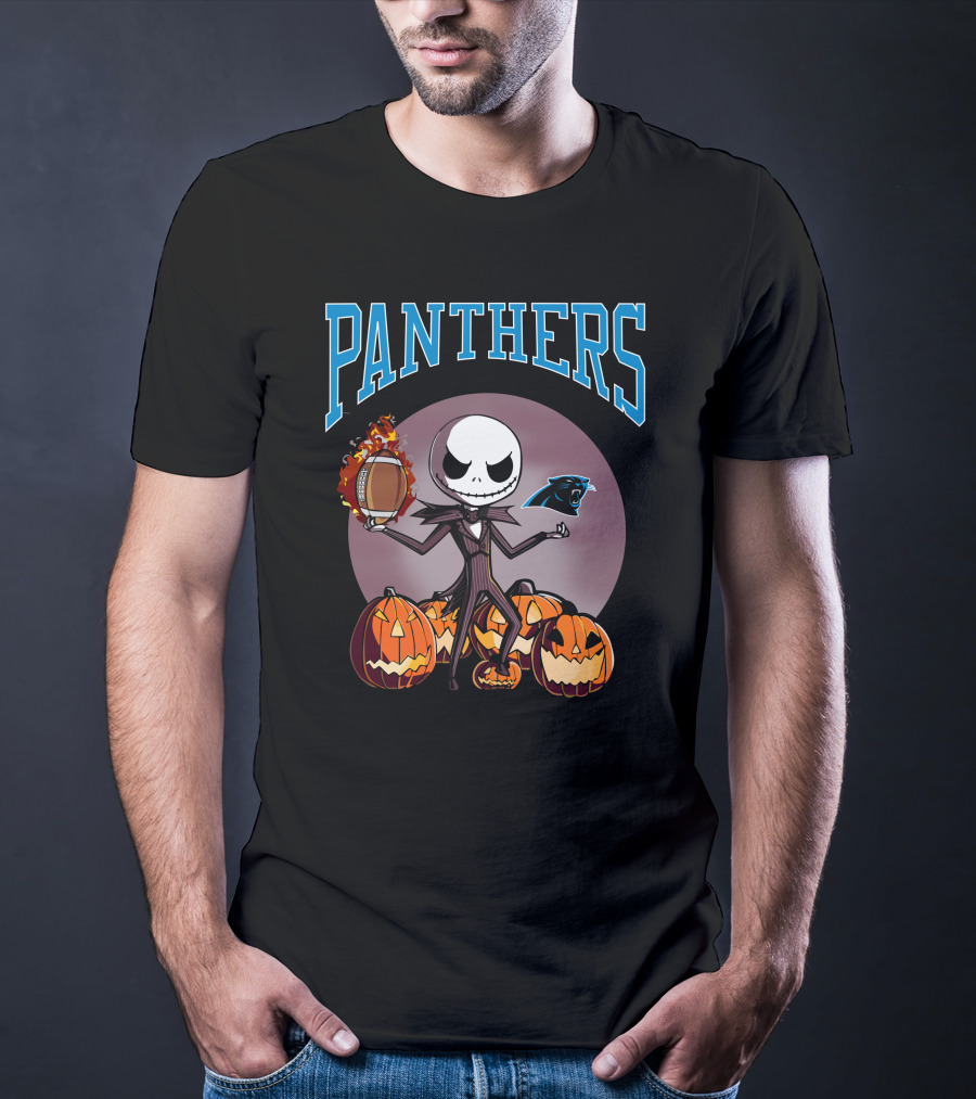 Panthers Jack Skellington Halloween Pumpkins Football T-Shirt