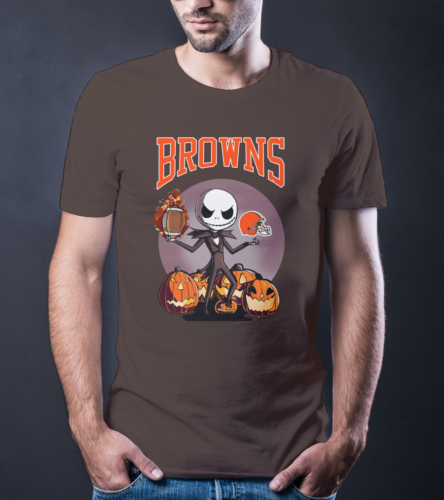 Browns Jack Skellington Cleveland Halloween Football Pumpkins T-Shirt