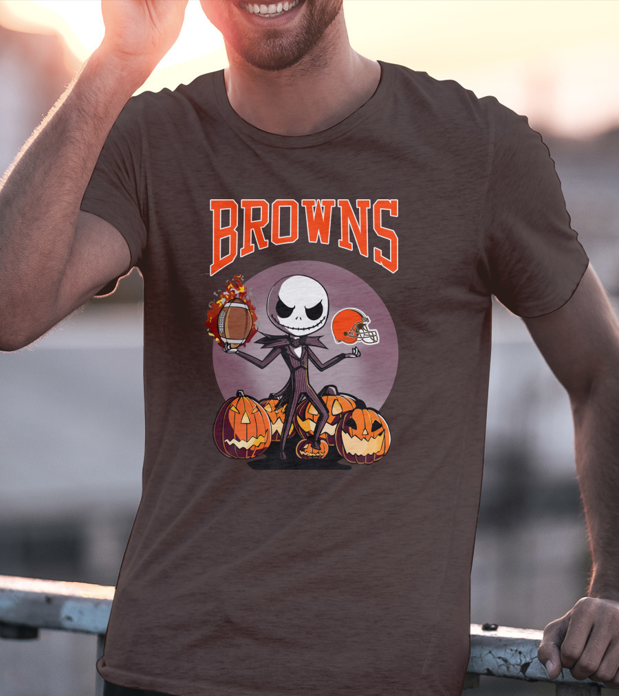 Browns Jack Skellington Cleveland Halloween Football Pumpkins T-Shirt