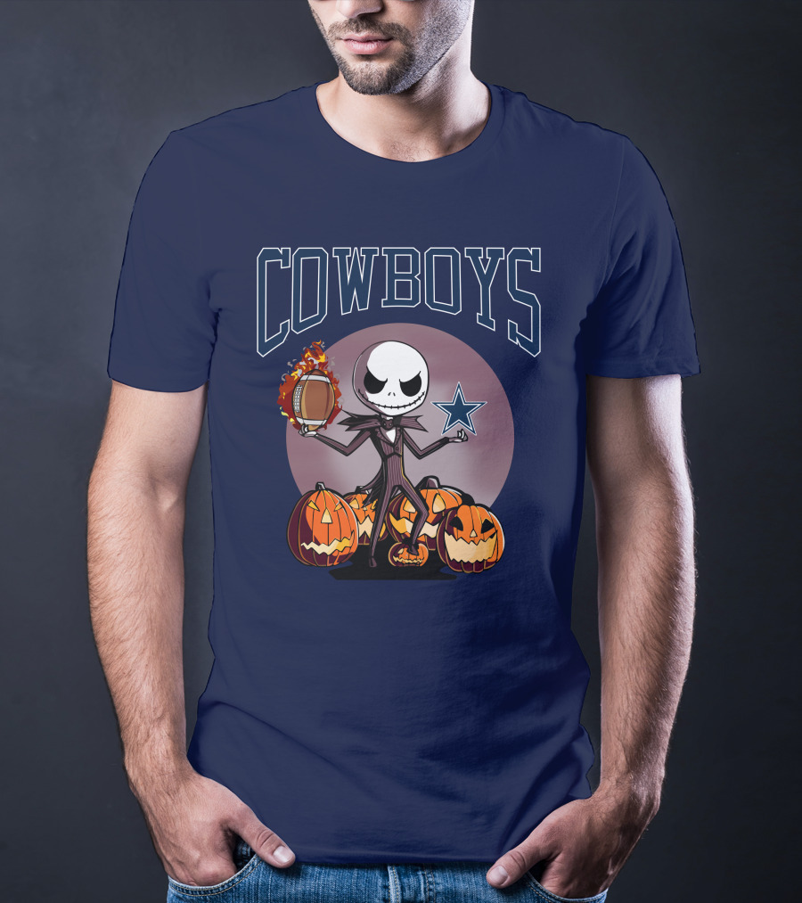 Cowboys Jack Skellington Halloween Football Pumpkins T-Shirt