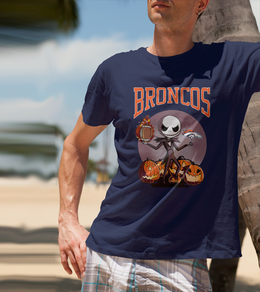 Broncos Jack Skellington Halloween Denver Football Pumpkins T-Shirt