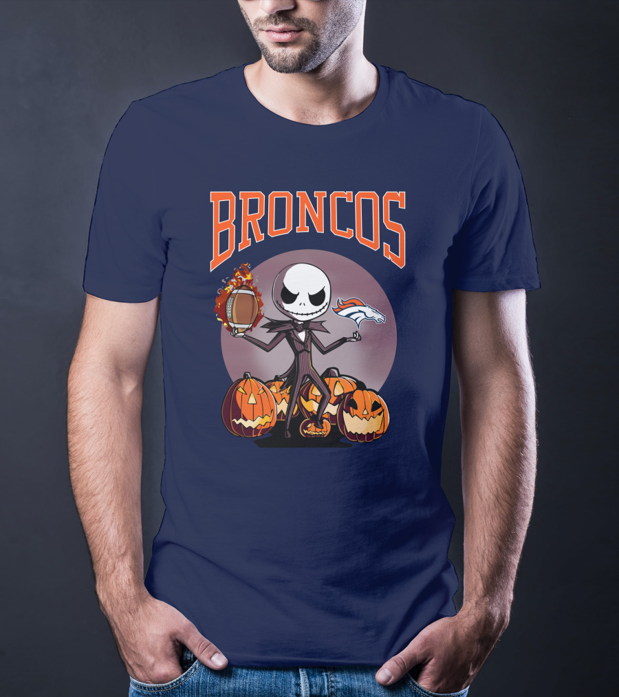Broncos Jack Skellington Halloween Denver Football Pumpkins T-Shirt