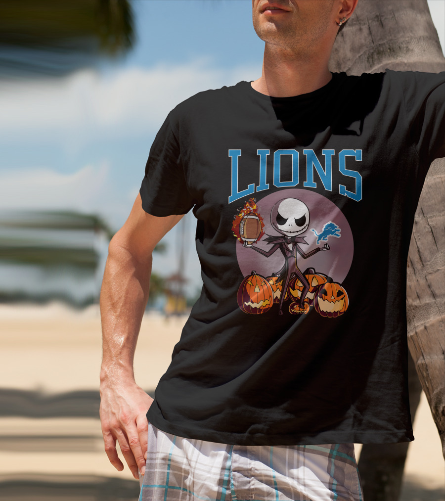 Lions Jack Skellington Detroit Halloween Football Pumpkins T-Shirt