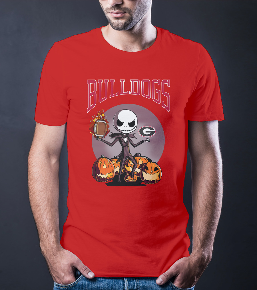 Georgia Bulldogs Jack Skellington Pumpkin Football Halloween T-Shirt