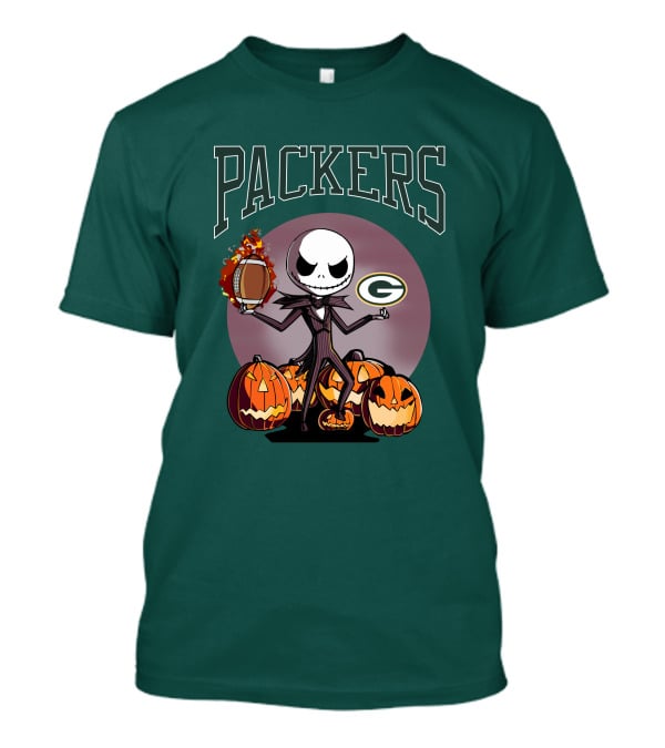 Packers Green Bay Jack Skellington Halloween Football Pumpkins T-Shirt