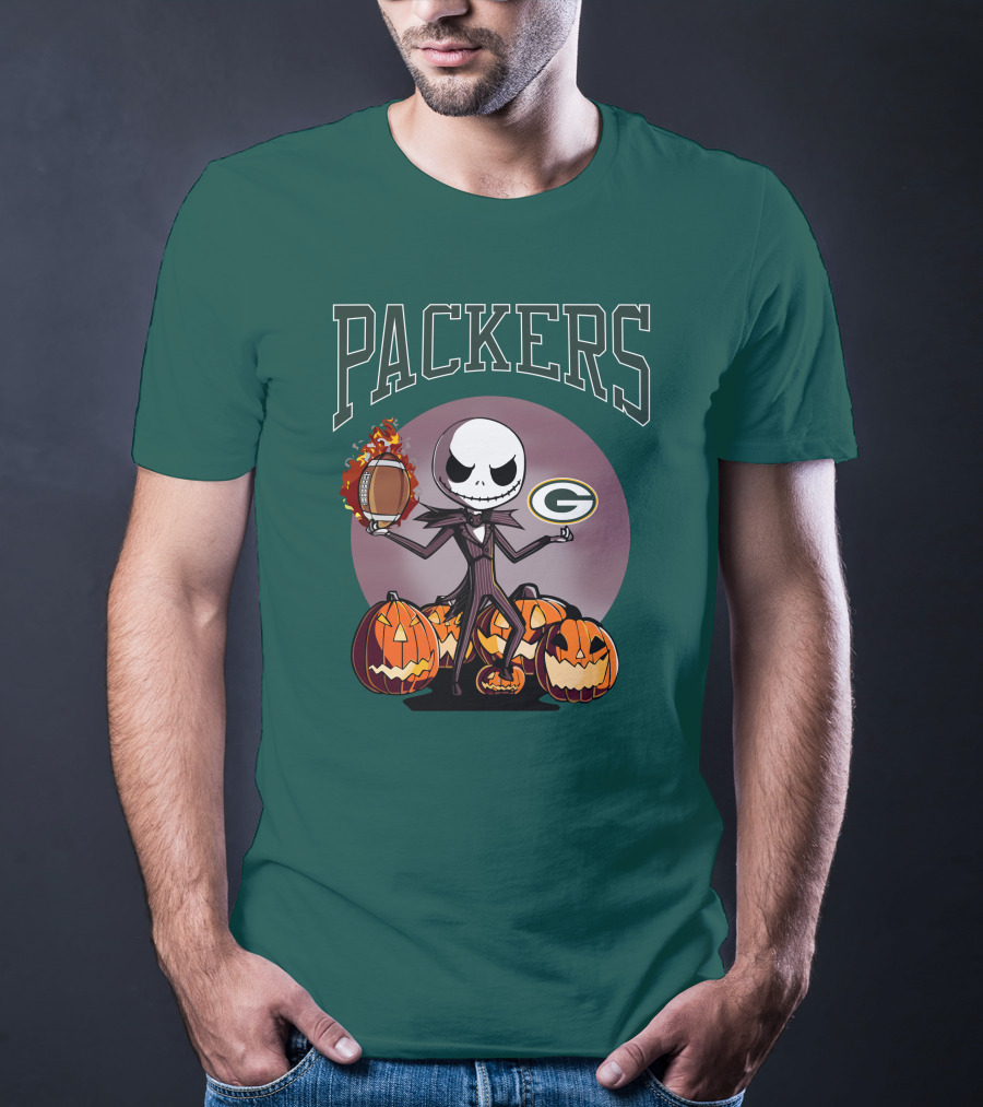 Packers Green Bay Jack Skellington Halloween Football Pumpkins T-Shirt