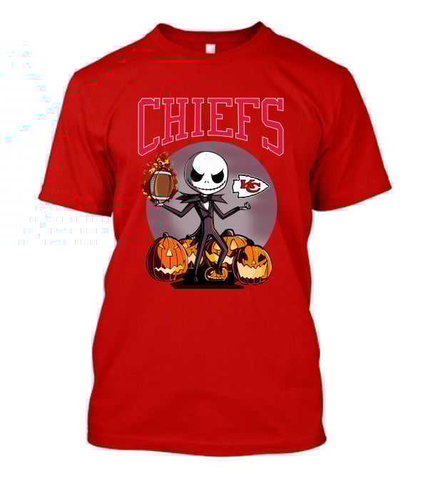 Kansas City Chiefs Jack Skellington Halloween Football Pumpkins T-Shirt