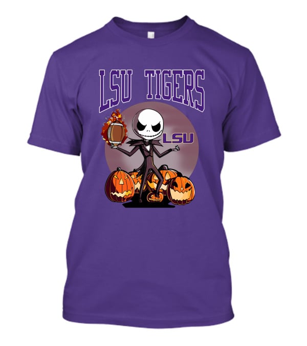 LSU Tigers Jack Skellington Halloween Football Pumpkins T-Shirt