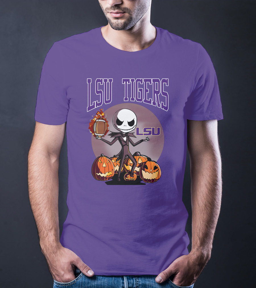 LSU Tigers Jack Skellington Halloween Football Pumpkins T-Shirt