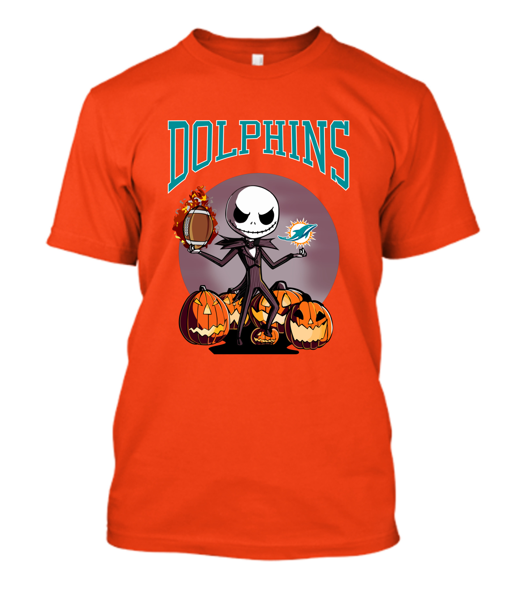 Dolphins Jack Skellington Halloween Miami Football Pumpkins T-Shirt