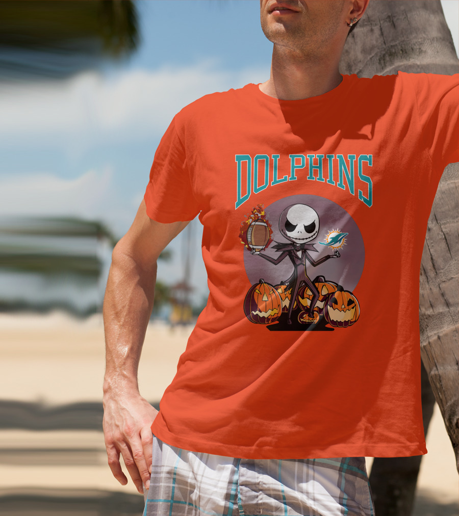Dolphins Jack Skellington Halloween Miami Football Pumpkins T-Shirt