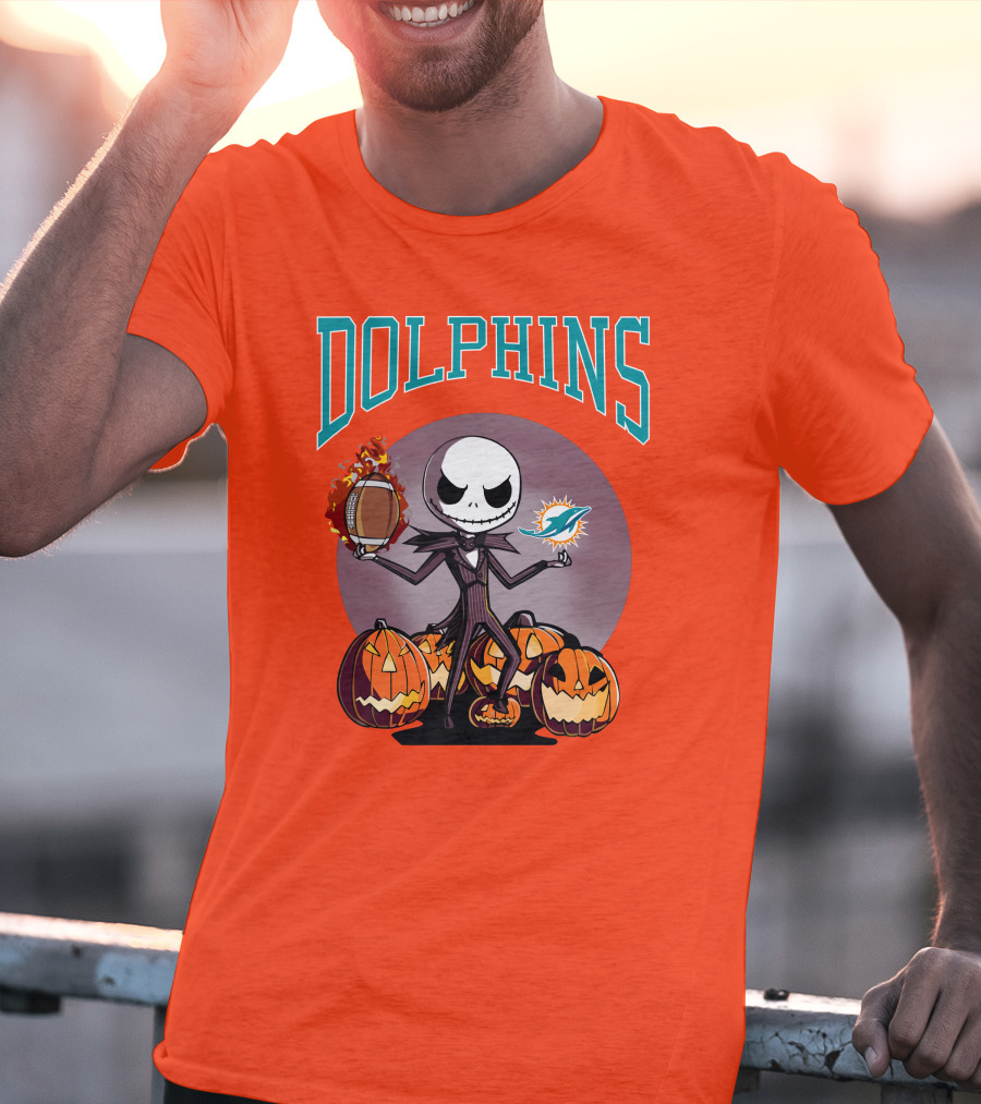 Dolphins Jack Skellington Halloween Miami Football Pumpkins T-Shirt
