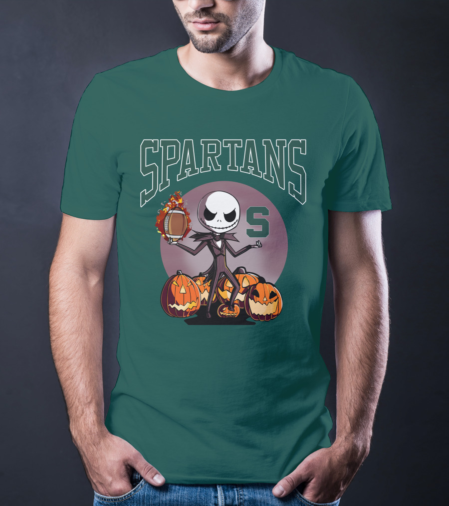Michigan State Spartans Jack Skellington Football Halloween Pumpkins T-Shirt