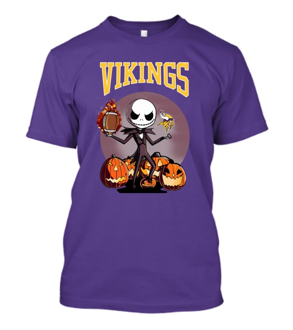 Vikings Jack Skellington Halloween Football Pumpkins T-Shirt
