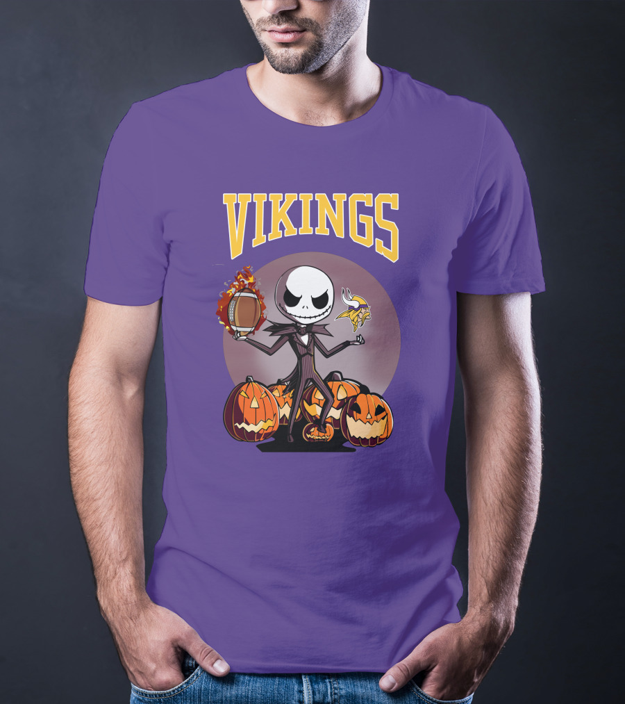 Vikings Jack Skellington Halloween Football Pumpkins T-Shirt