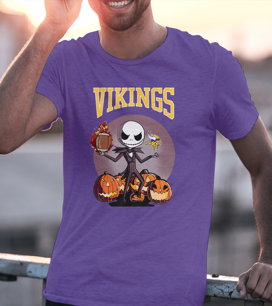 Vikings Jack Skellington Halloween Football Pumpkins T-Shirt