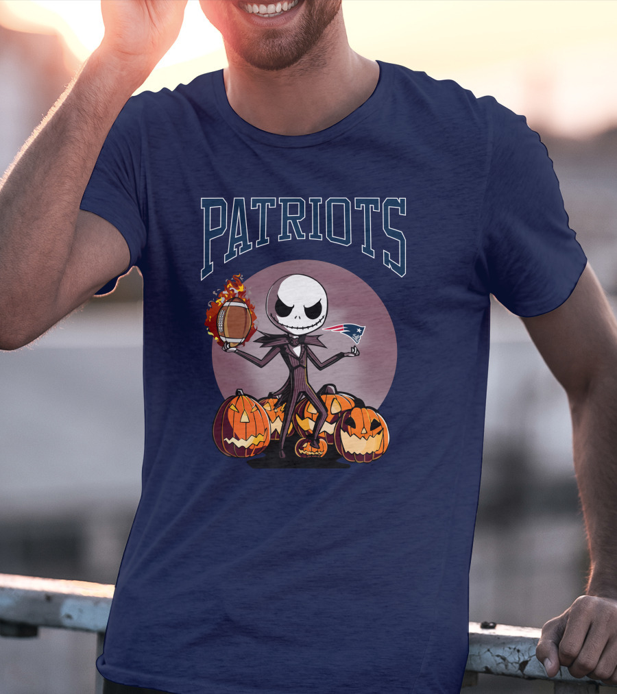 Patriots Jack Skellington Halloween New England Football Pumpkins T-Shirt