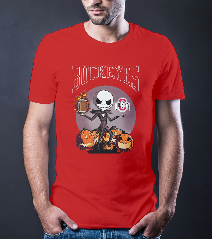 Ohio State Buckeyes Jack Skellington Halloween Football Pumpkins T-Shirt
