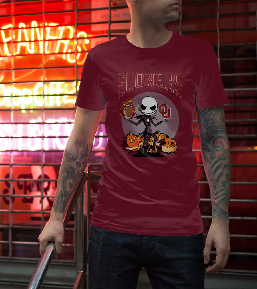 Sooners Halloween Jack Skellington OU Football Pumpkins T-Shirt