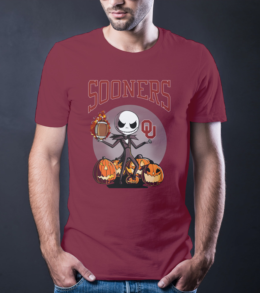 Sooners Halloween Jack Skellington OU Football Pumpkins T-Shirt