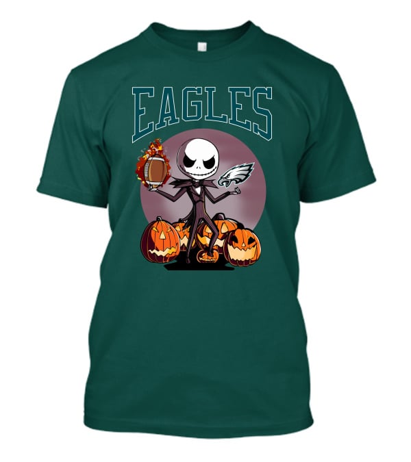 Philadelphia Eagles Jack Skellington Halloween Football Pumpkins T-Shirt