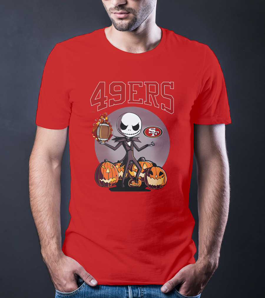 49ers Jack Skellington Halloween Pumpkins Sf Football T-Shirt