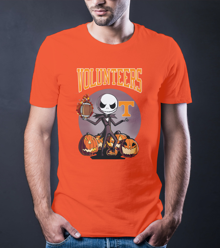 Tennessee Volunteers Jack Skellington Halloween Football Pumpkins T-Shirt