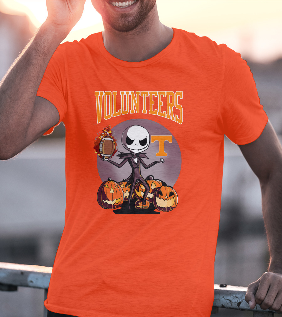 Tennessee Volunteers Jack Skellington Halloween Football Pumpkins T-Shirt