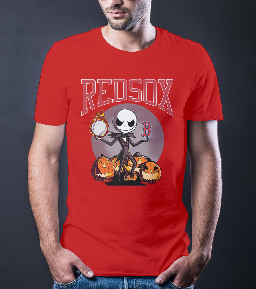 Red Sox Jack Skellington Halloween Pumpkins Baseball T-Shirt