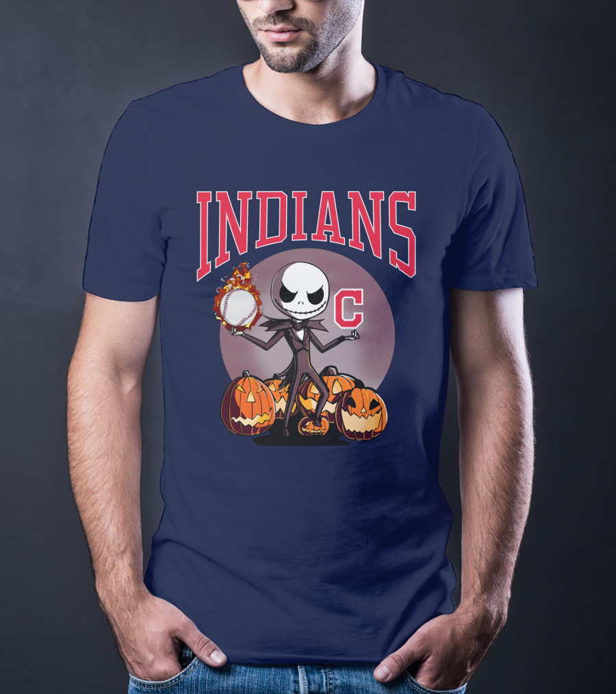 Indians Jack Skellington Halloween Baseball Pumpkins T-Shirt