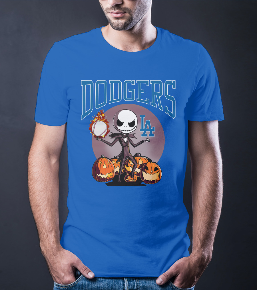 Dodgers LA Jack Skellington Baseball Halloween Pumpkins T-Shirt