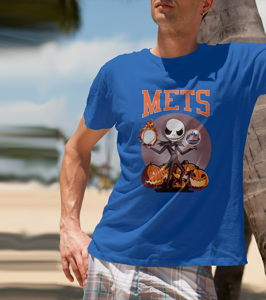 Mets Halloween With Jack Skellington And Pumpkins T-Shirt